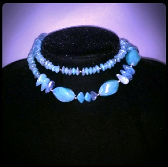 Vintage Jewelry - Vintage Turquoise & Silver-Tone Costume Necklace